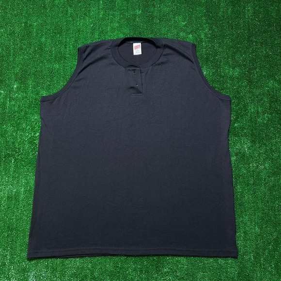 Soffe Other - Y2K Soffe Henley Tank Top Adult 2XL Black Trevira Cotton Blend Sleeveless